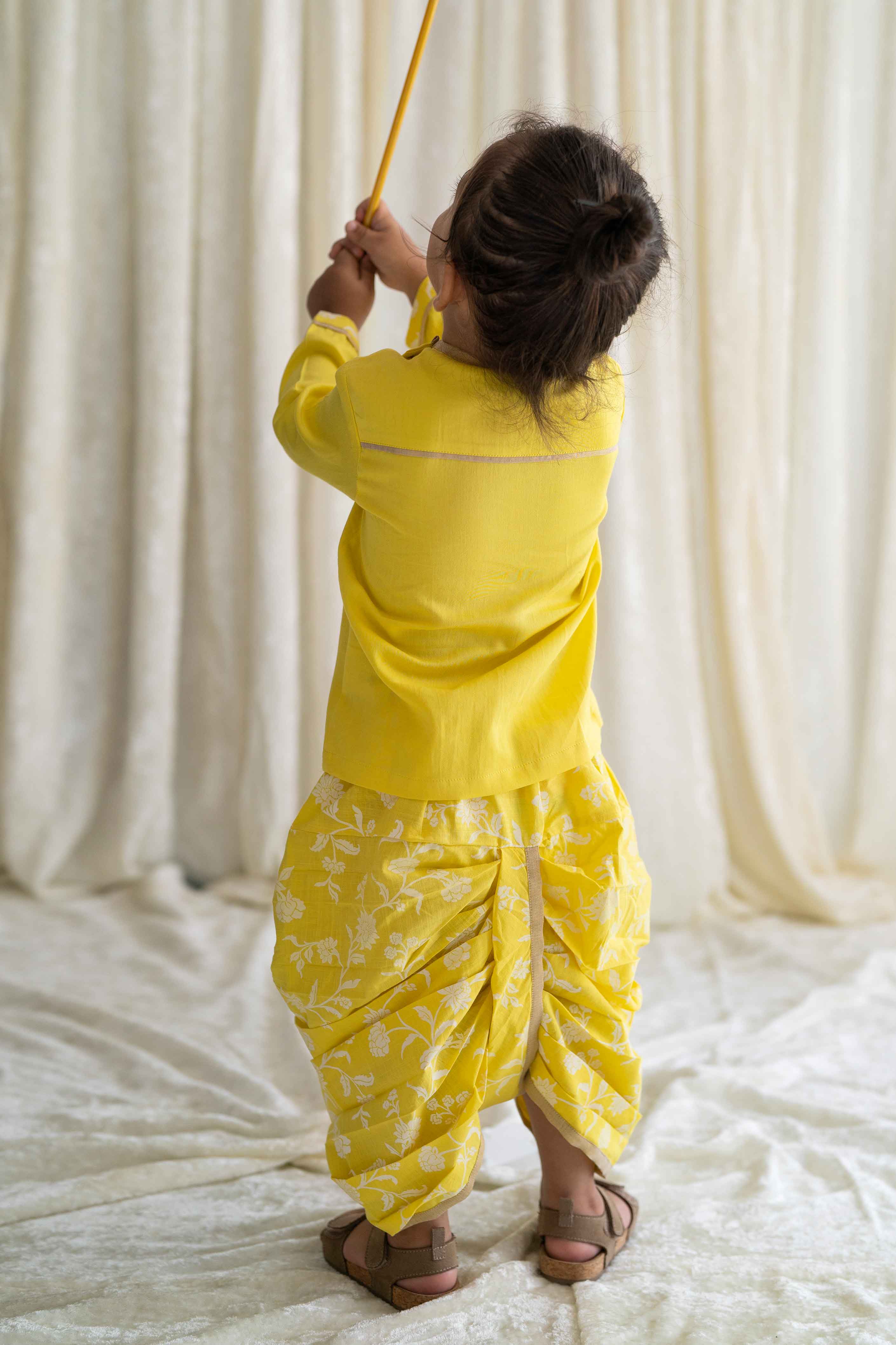 Girls Yellow Floral Printed Gotta Patti Pure Cotton Top With Dhoti Pants at  Rs 1160.00 | New Delhi| ID: 2853344428262